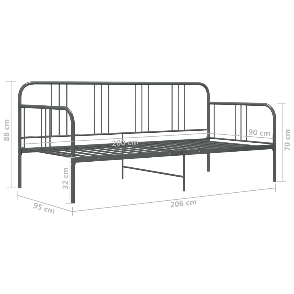 Ramme til sovesofa grå metall 90x200 cm