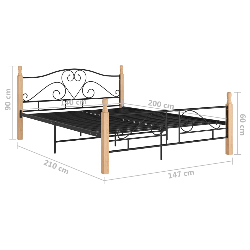 Sengeramme med hodegavl uten madrass svart 140x200 cm metall
