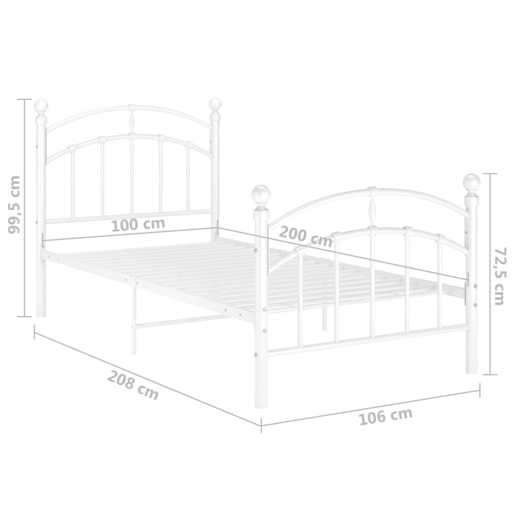 Sengeramme hvit metall 100x200 cm