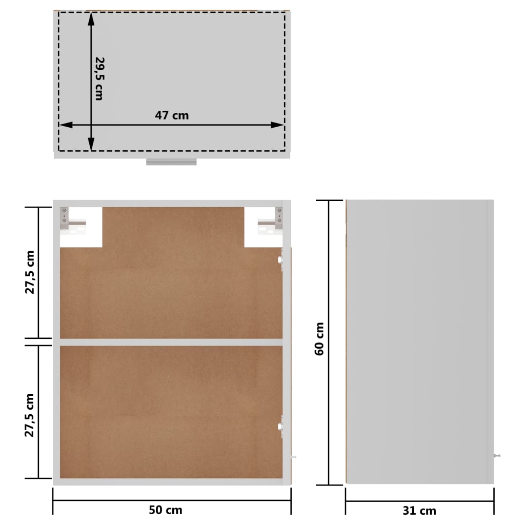 Hengende skap 2 stk hvit 50x31x60 cm sponplate