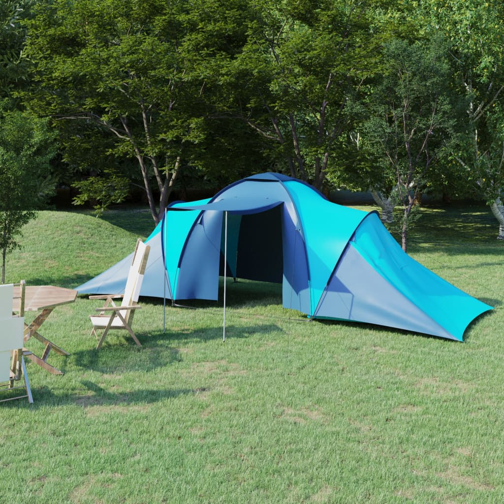 Campingtelt 6 personer blå og lyseblå