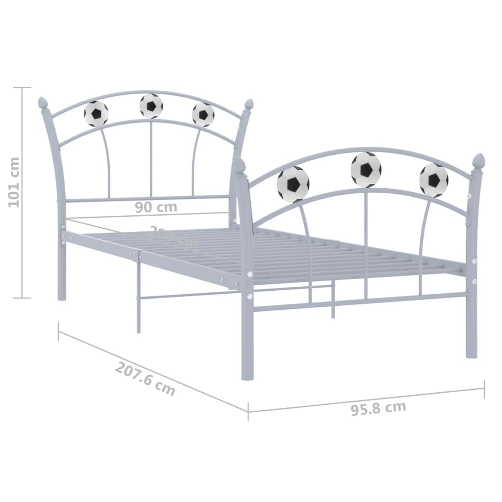 Sengeramme med fotballdesign grå metall 90x200 cm
