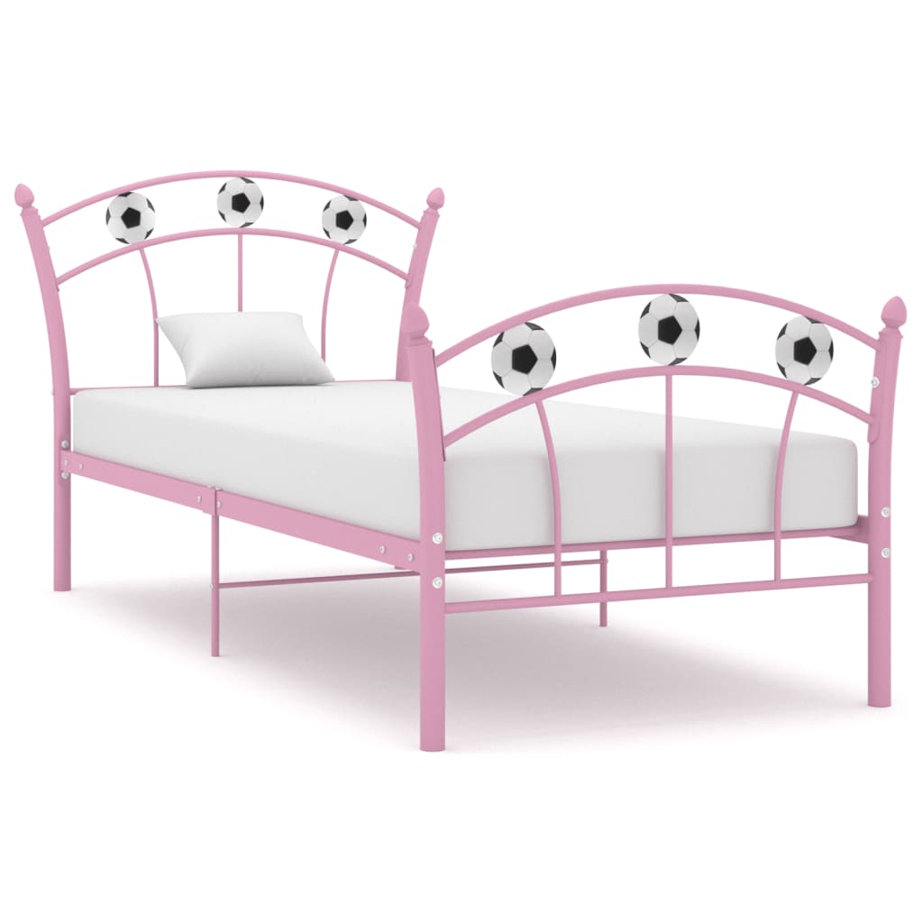 Sengeramme med fotballdesign rosa metall 90x200 cm