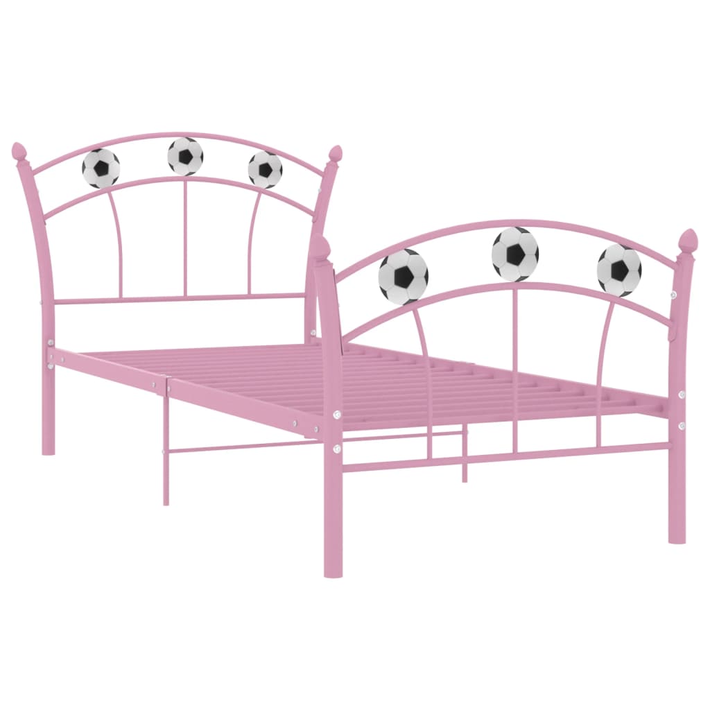 Sengeramme med fotballdesign rosa metall 90x200 cm