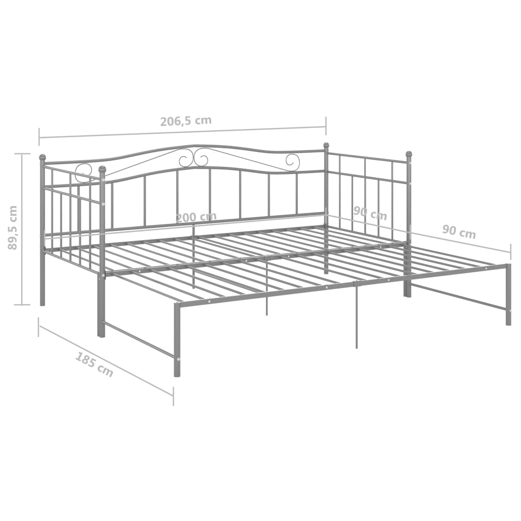 Uttrekkbar ramme til sovesofa grå metall 90x200 cm