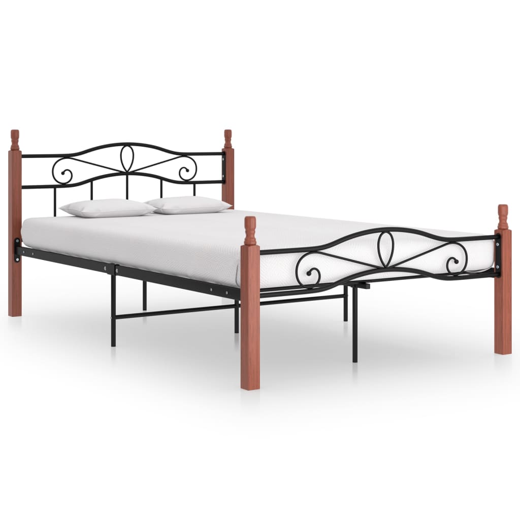 Sengeramme svart metall og heltre eik 120x200 cm