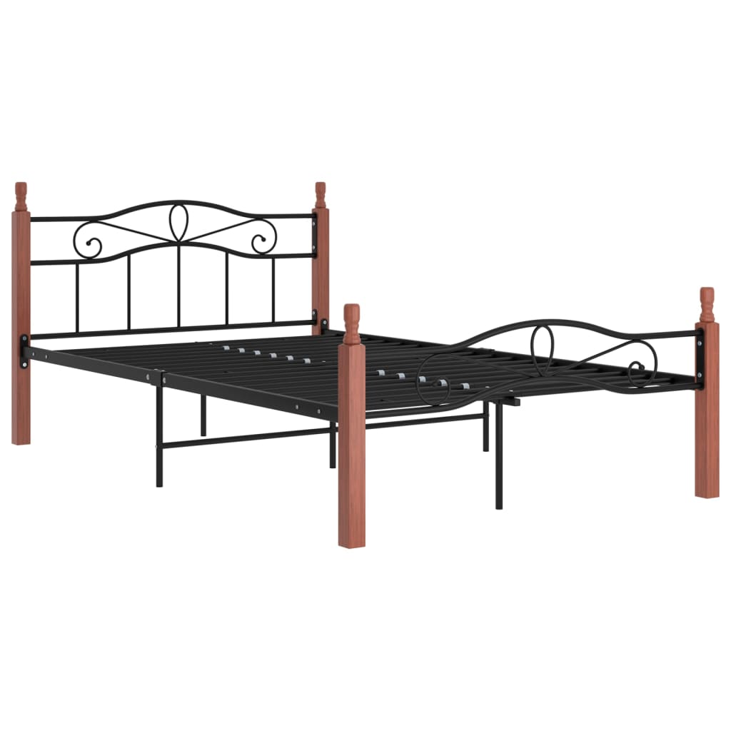 Sengeramme svart metall og heltre eik 120x200 cm