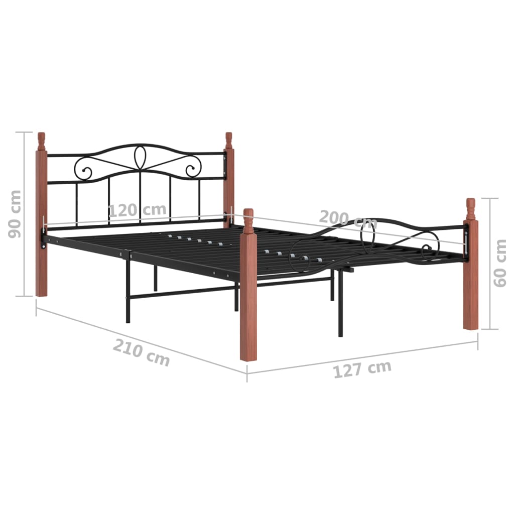 Sengeramme svart metall og heltre eik 120x200 cm