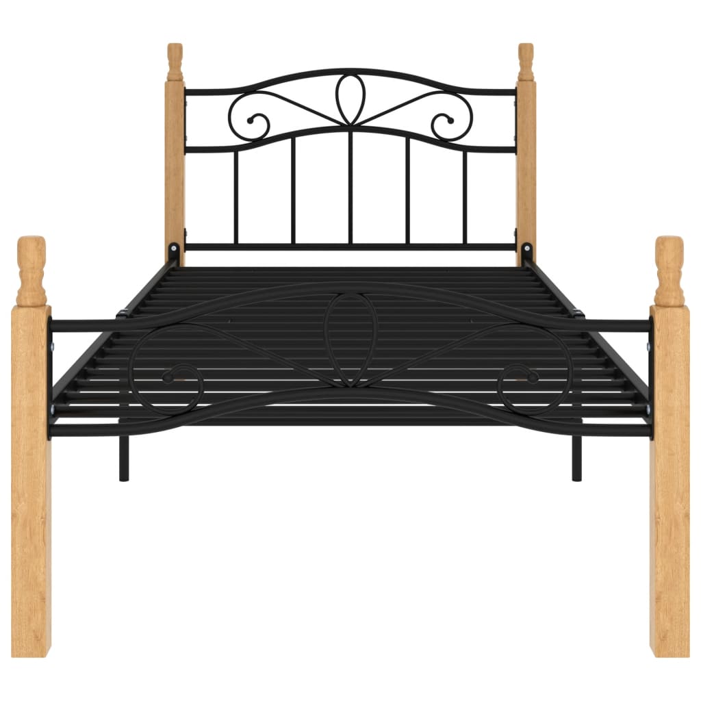 Sengeramme svart metall og heltre eik 90x200 cm