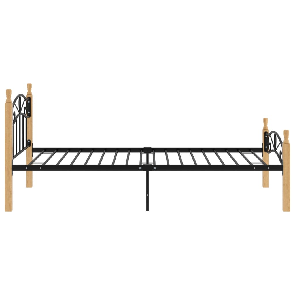 Sengeramme svart metall og heltre eik 90x200 cm