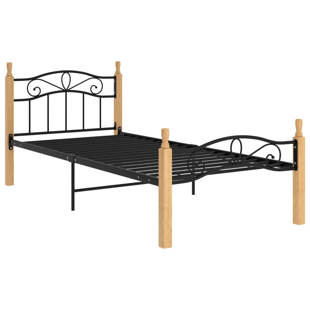 Sengeramme svart metall og heltre eik 100x200 cm