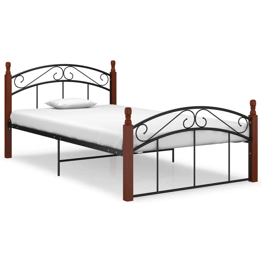 Sengeramme svart metall og heltre eik 120x200 cm