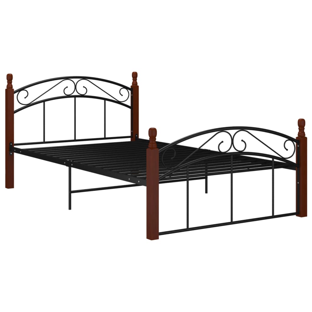 Sengeramme svart metall og heltre eik 120x200 cm