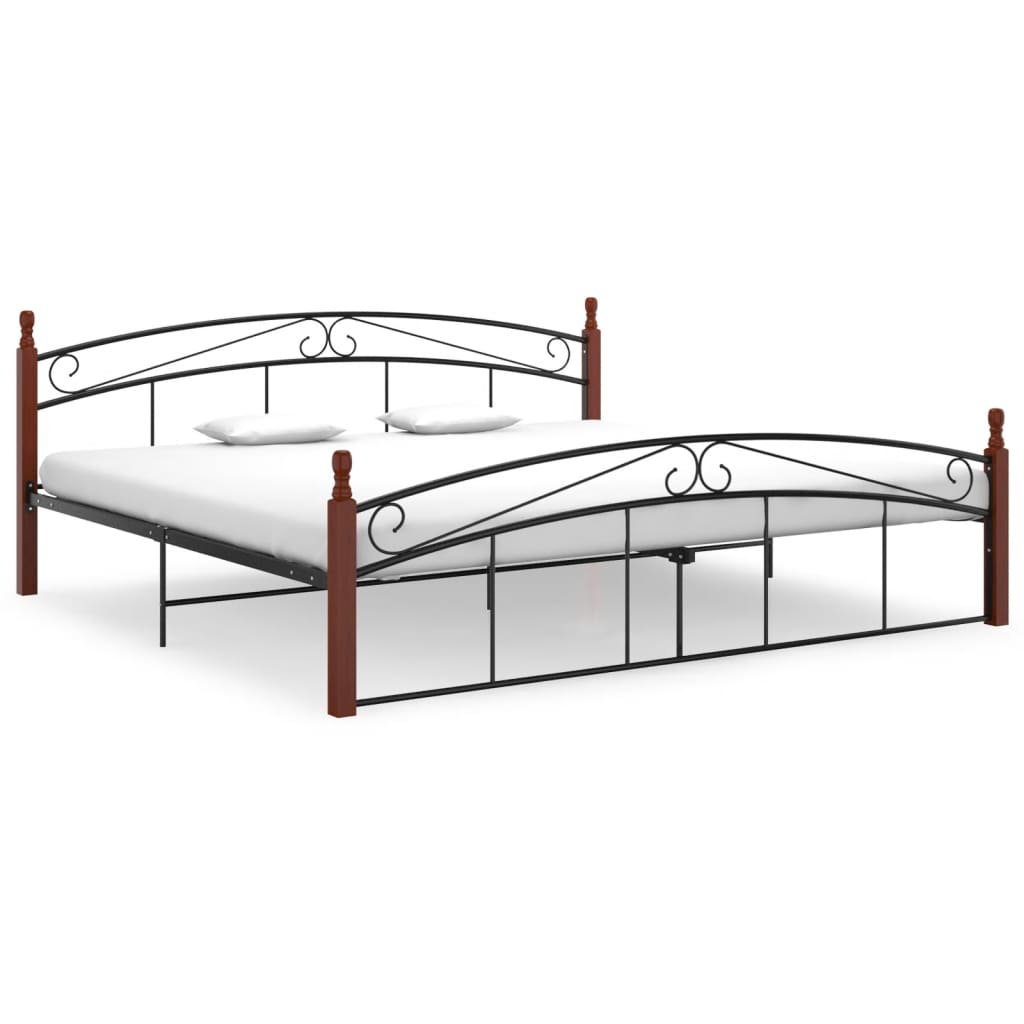 Sengeramme svart metall og heltre eik 200x200 cm