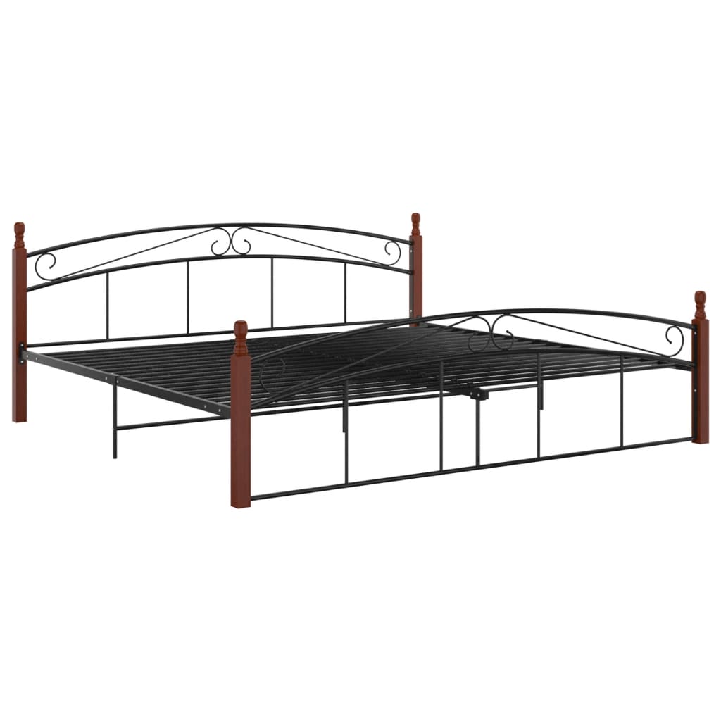 Sengeramme svart metall og heltre eik 200x200 cm