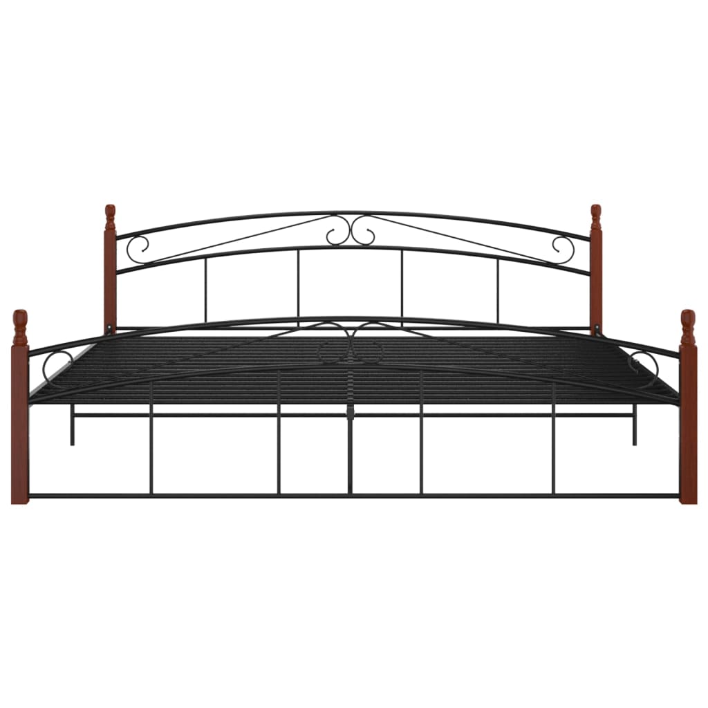 Sengeramme svart metall og heltre eik 200x200 cm
