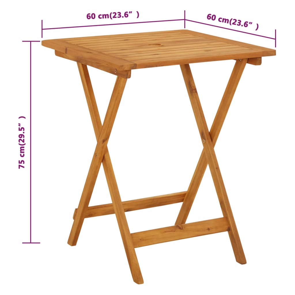 Sammenleggbart hagebord 60x60x75 cm heltre akasie