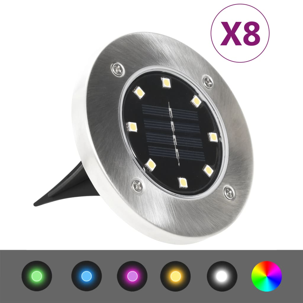 Soldrevet bakkelys 8 stk LED-lys RGB-farge