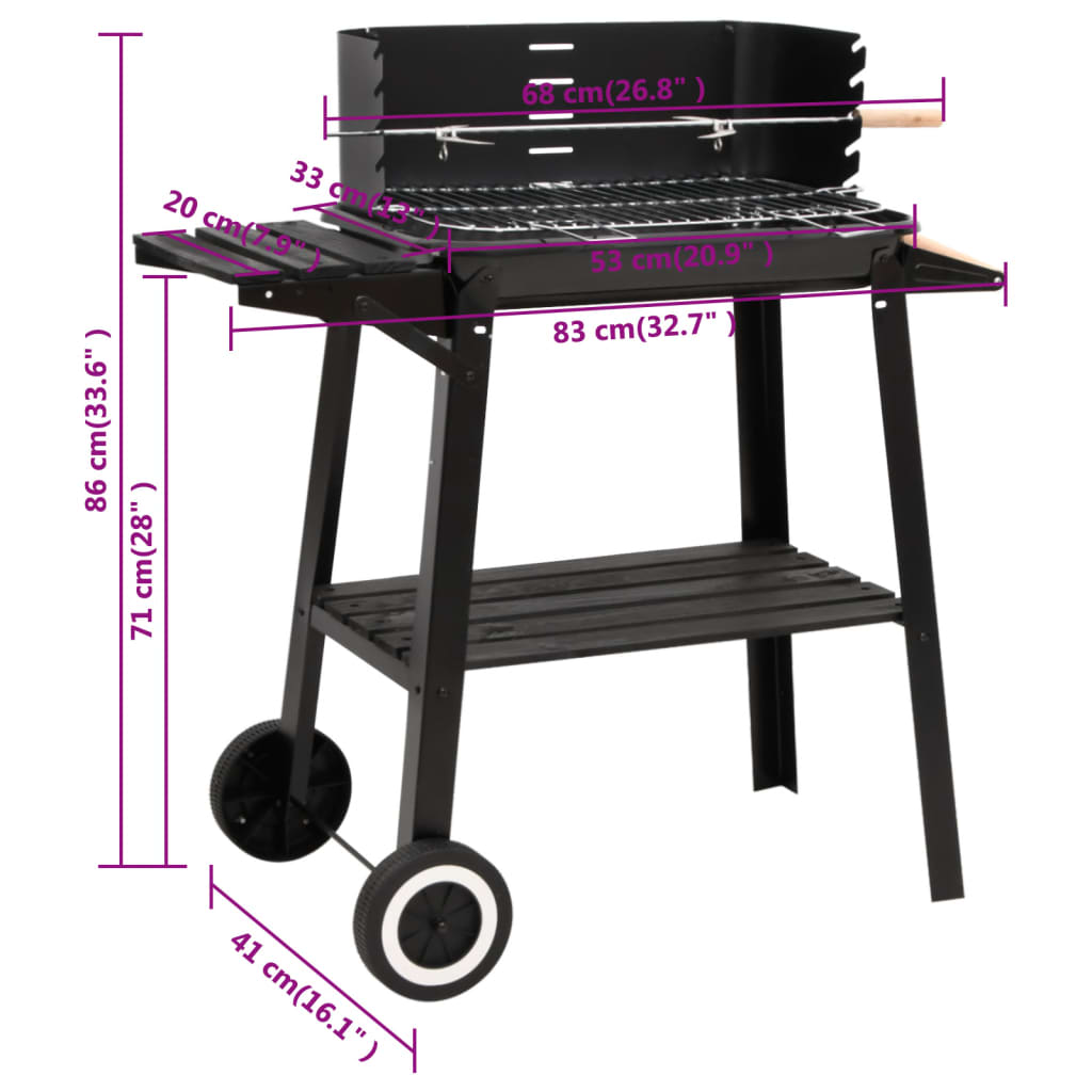 Kullgrill med hjul svart stål