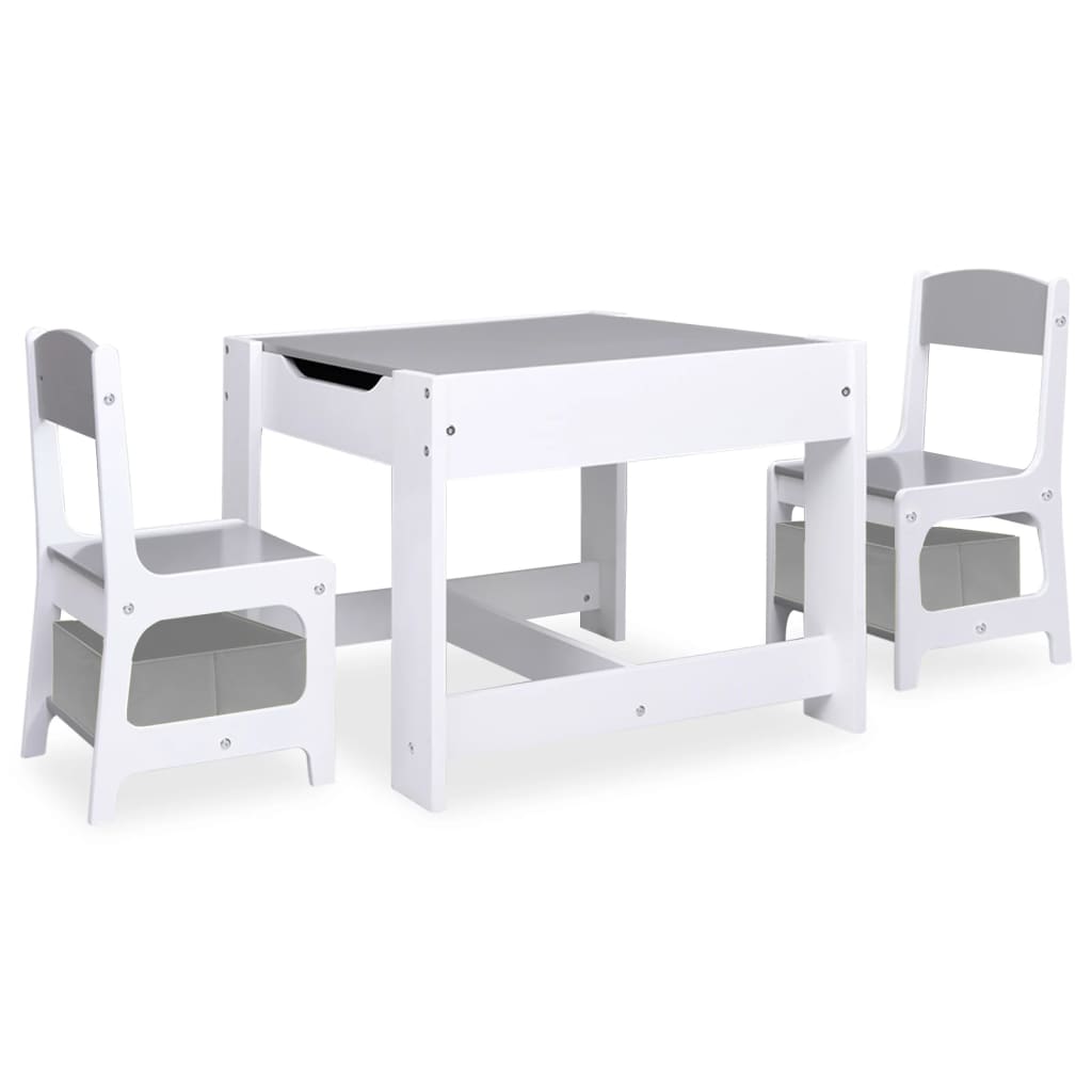 Barnebord med 2 stoler hvit MDF