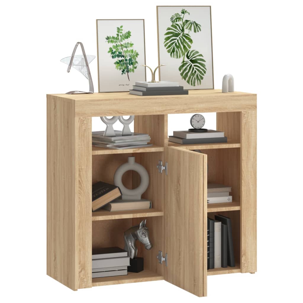 Skjenk med LED-lys sonoma eik 80x35x75 cm