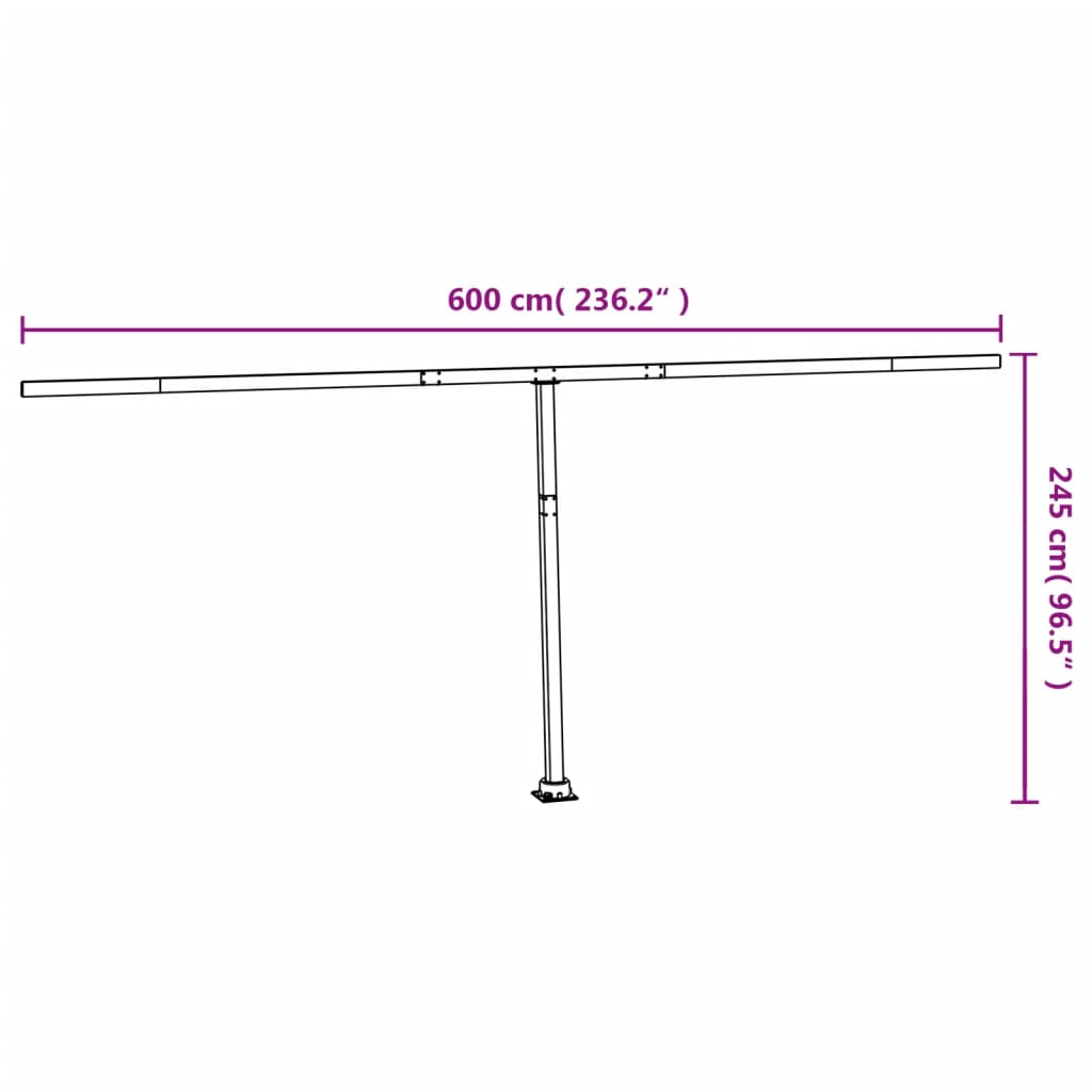 Markisestolpesett hvit 600x245 cm jern