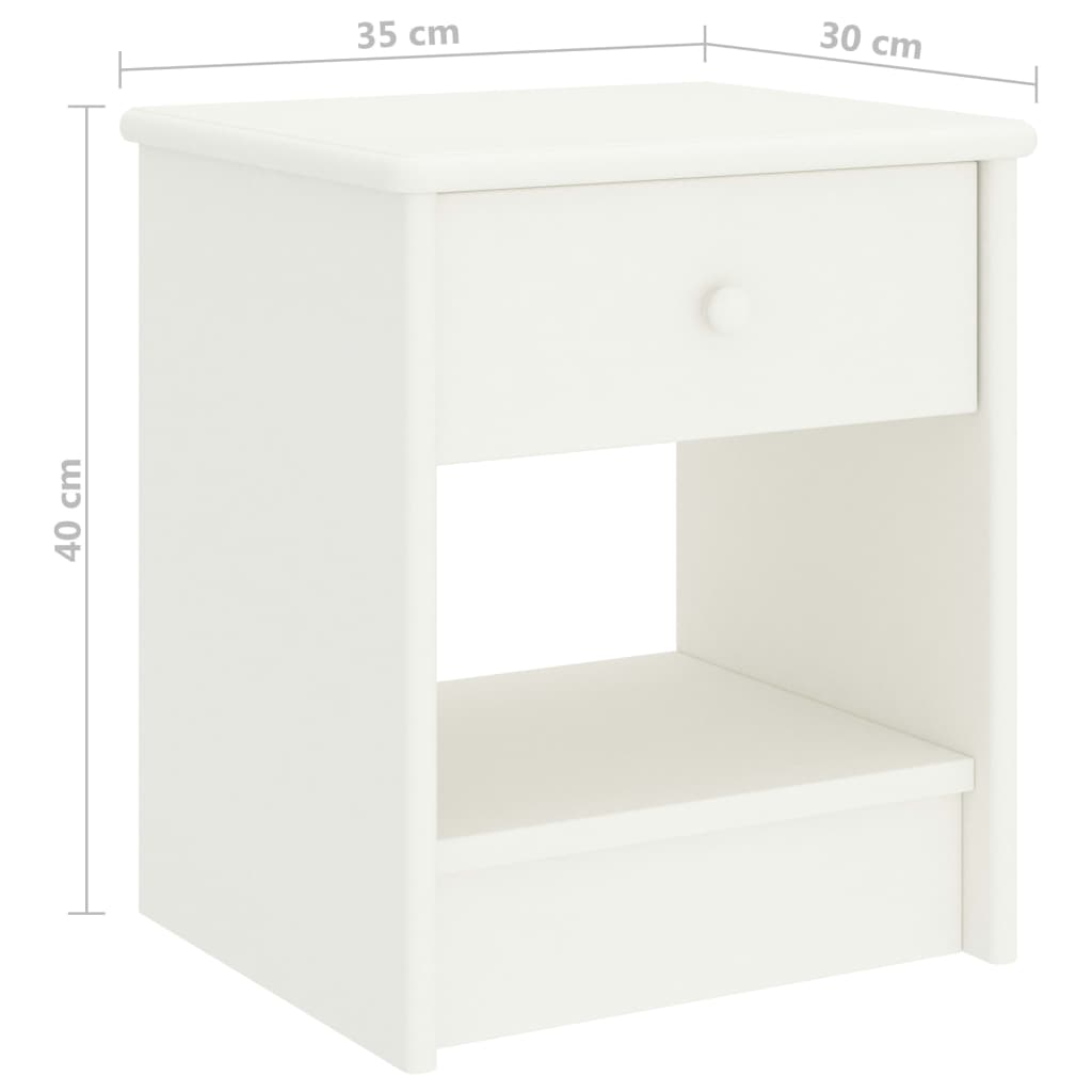 Nattbord hvit 35x30x40 cm heltre furu