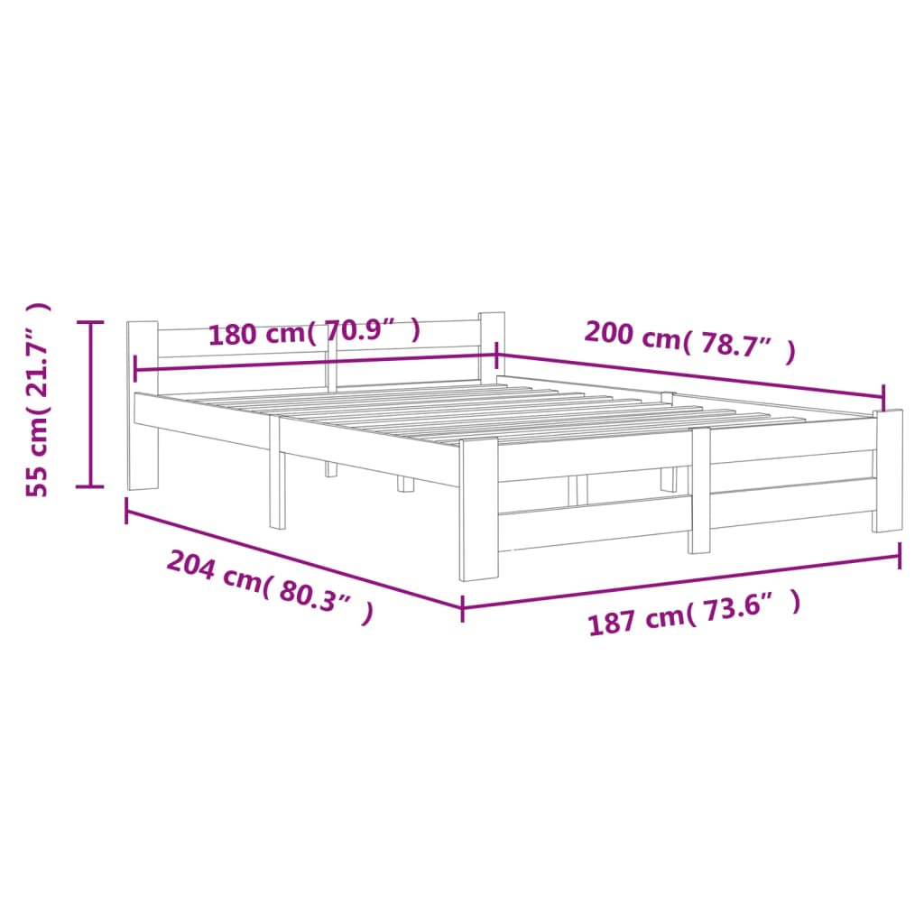 Sengeramme hvit heltre furu 180x200 cm