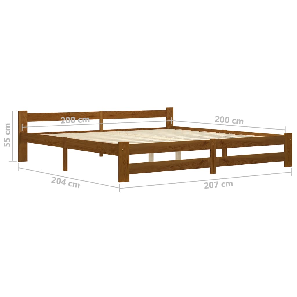 Sengeramme honningbrun heltre furu 200x200 cm