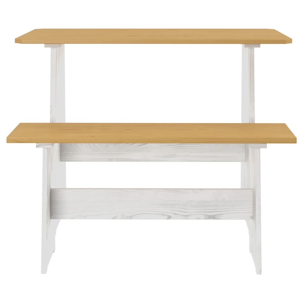 Spisebord med benk REINE honningbrun og hvit heltre furu
