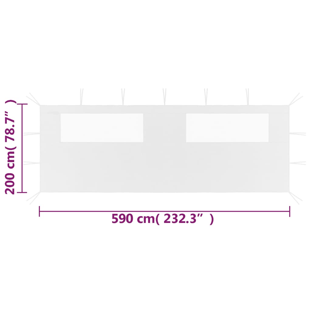 Sidevegg til paviljong med vinduer 6x2 m hvit