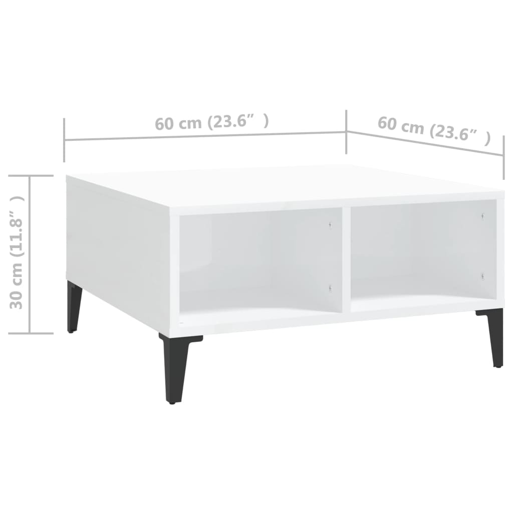 Salongbord høyglans hvit 60x60x30 cm konstruert tre
