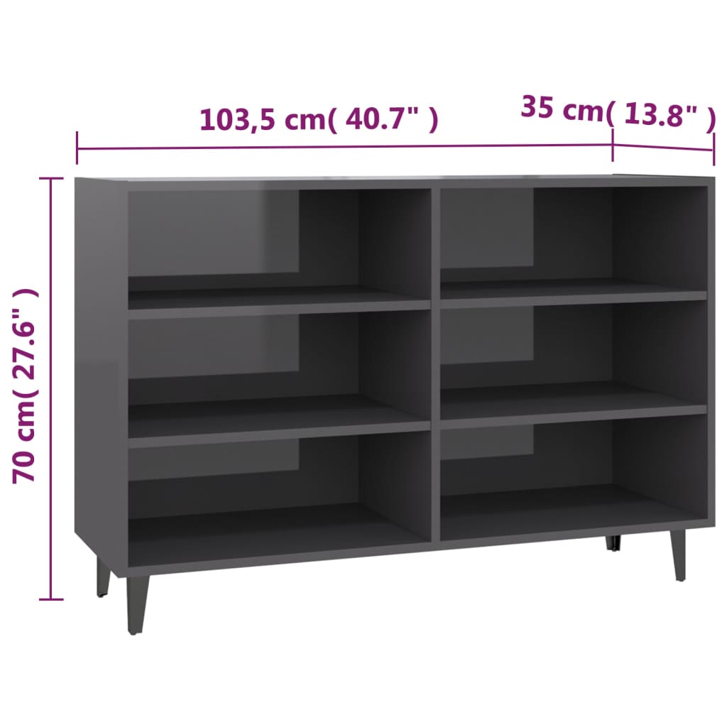 Skjenk høyglans grå 103,5x35x70 cm konstruert tre