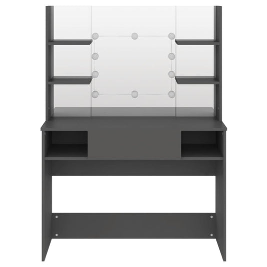 Sminkebord med LED-lys 100x40x135 cm MDF grå