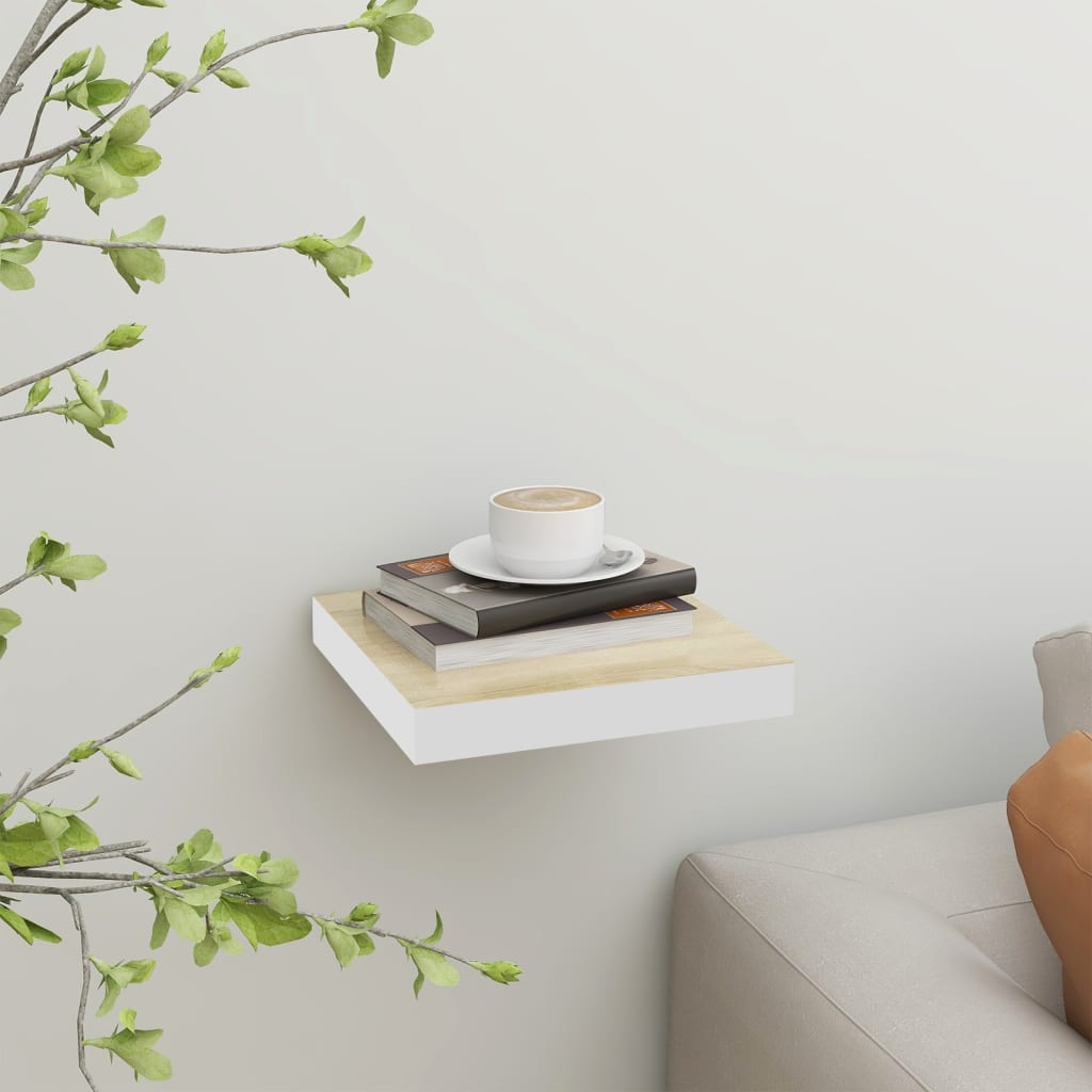 Flytende vegghylle eik og hvit 23x23,5x3,8 cm MDF