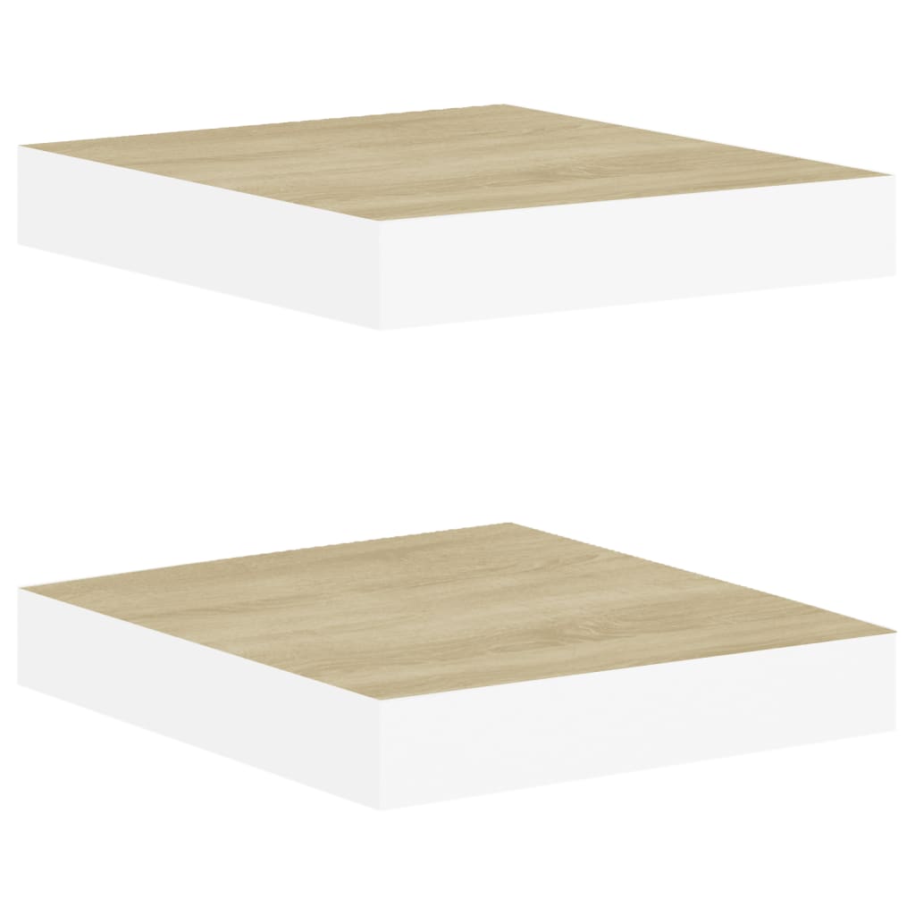 Flytende vegghyller 2 stk eik og hvit 23x23,5x3,8 cm MDF