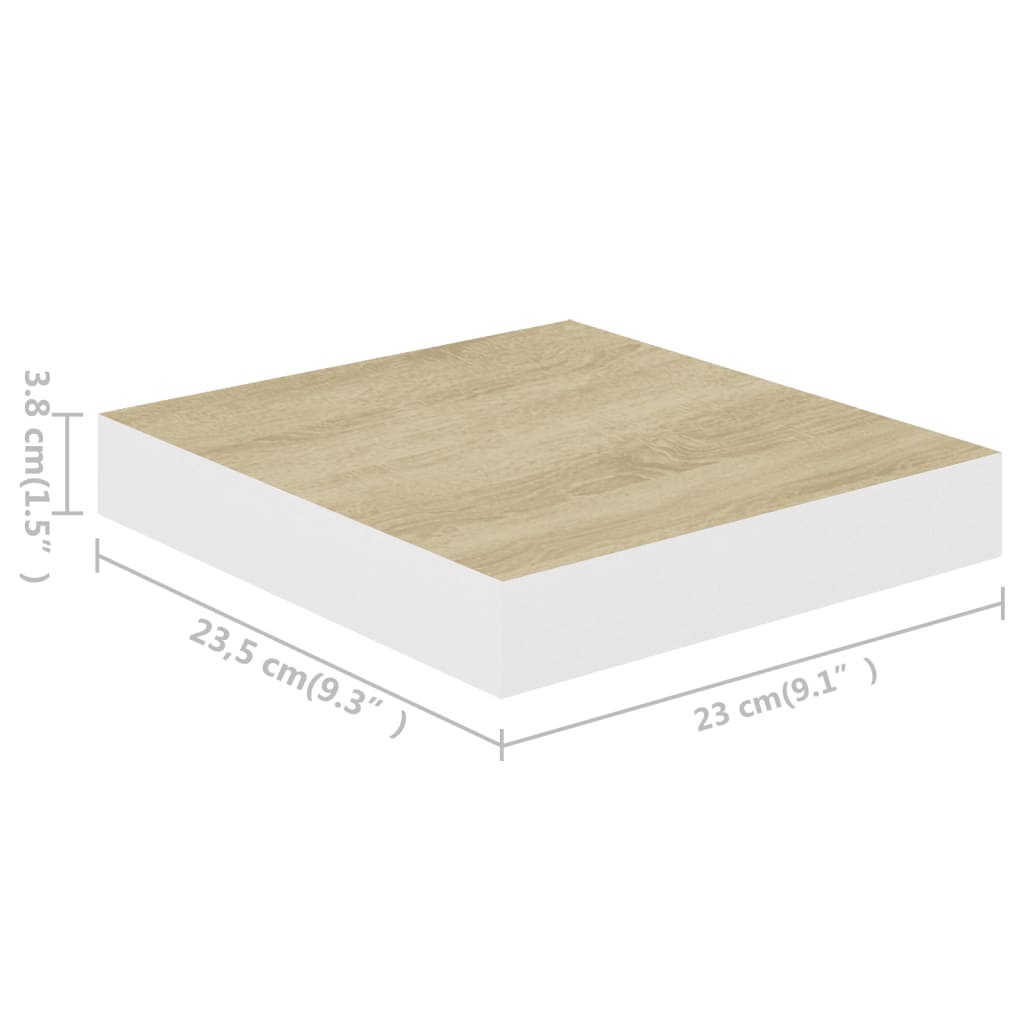 Flytende vegghyller 2 stk eik og hvit 23x23,5x3,8 cm MDF