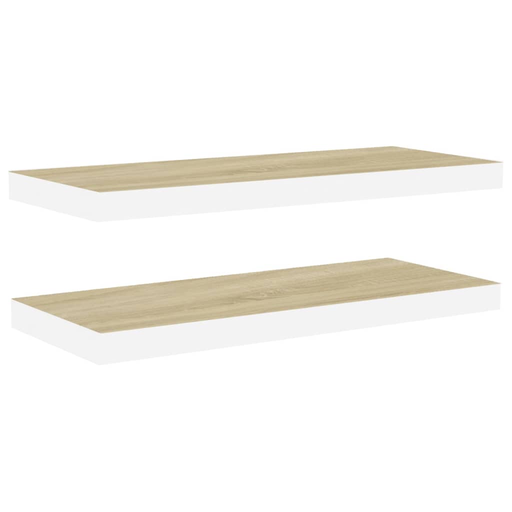 Flytende vegghyller 2 stk eik og hvit 80x23,5x3,8 cm MDF