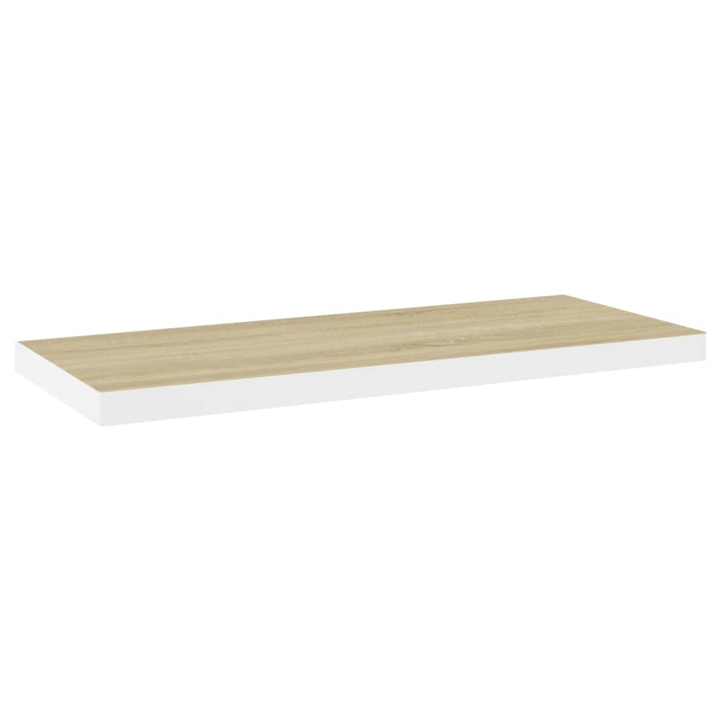 Flytende vegghyller 2 stk eik og hvit 80x23,5x3,8 cm MDF