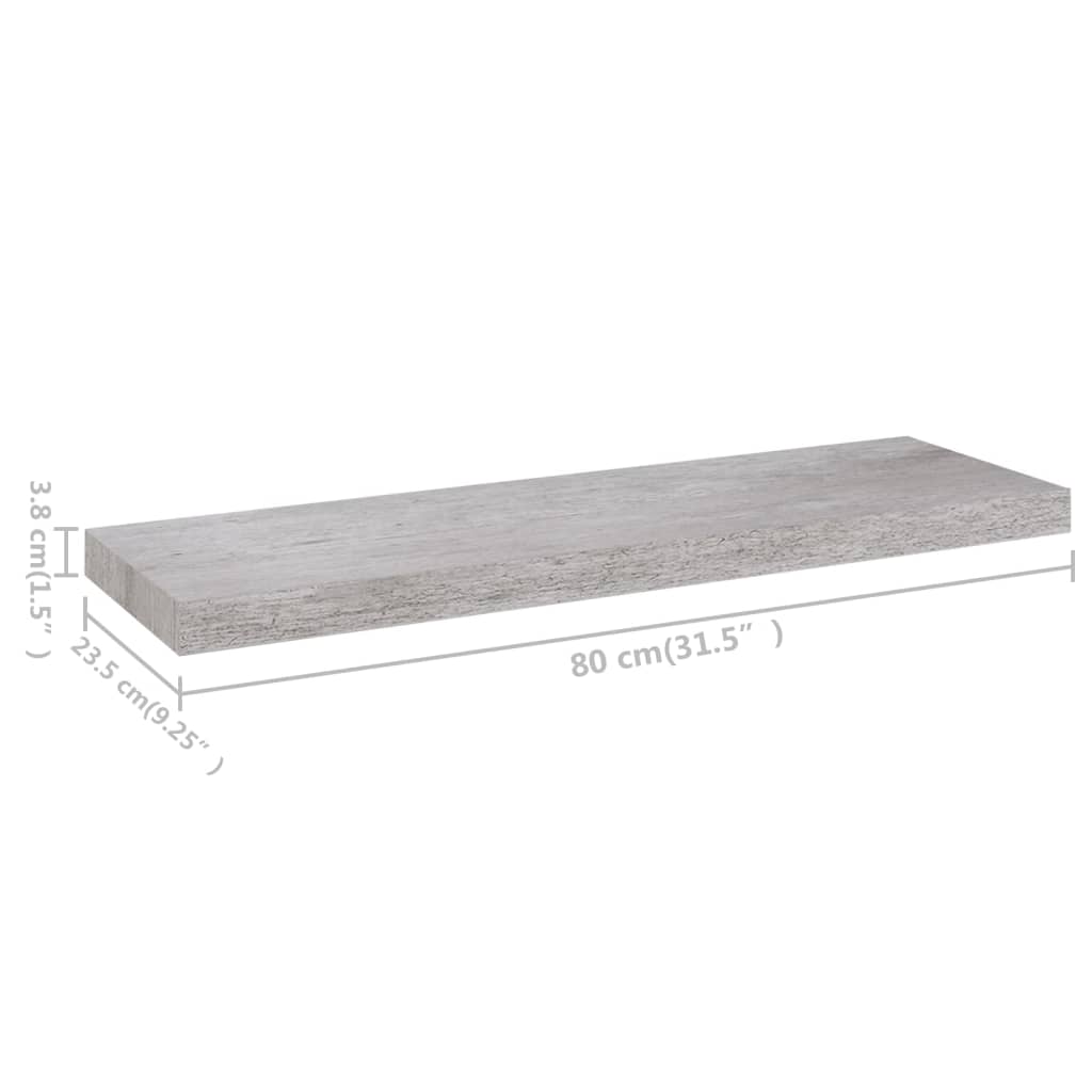 Flytende vegghyller 2 stk betonggrå 80x23,5x3,8 cm MDF