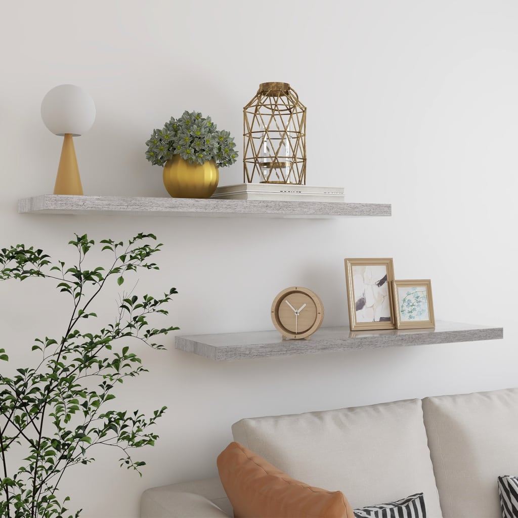 Flytende vegghyller 2 stk betonggrå 90x23,5x3,8 cm MDF