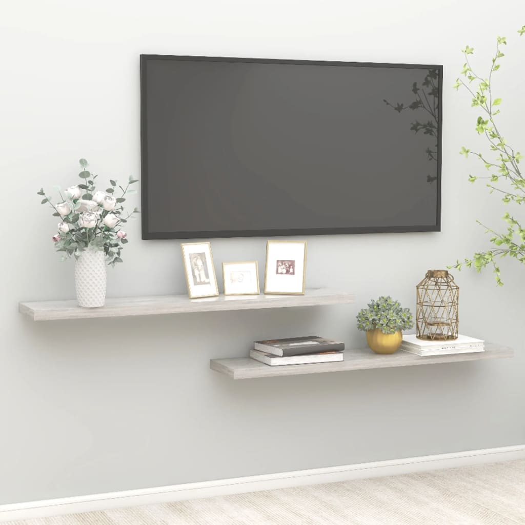 Flytende vegghyller 2 stk betonggrå 120x23,5x3,8 cm MDF