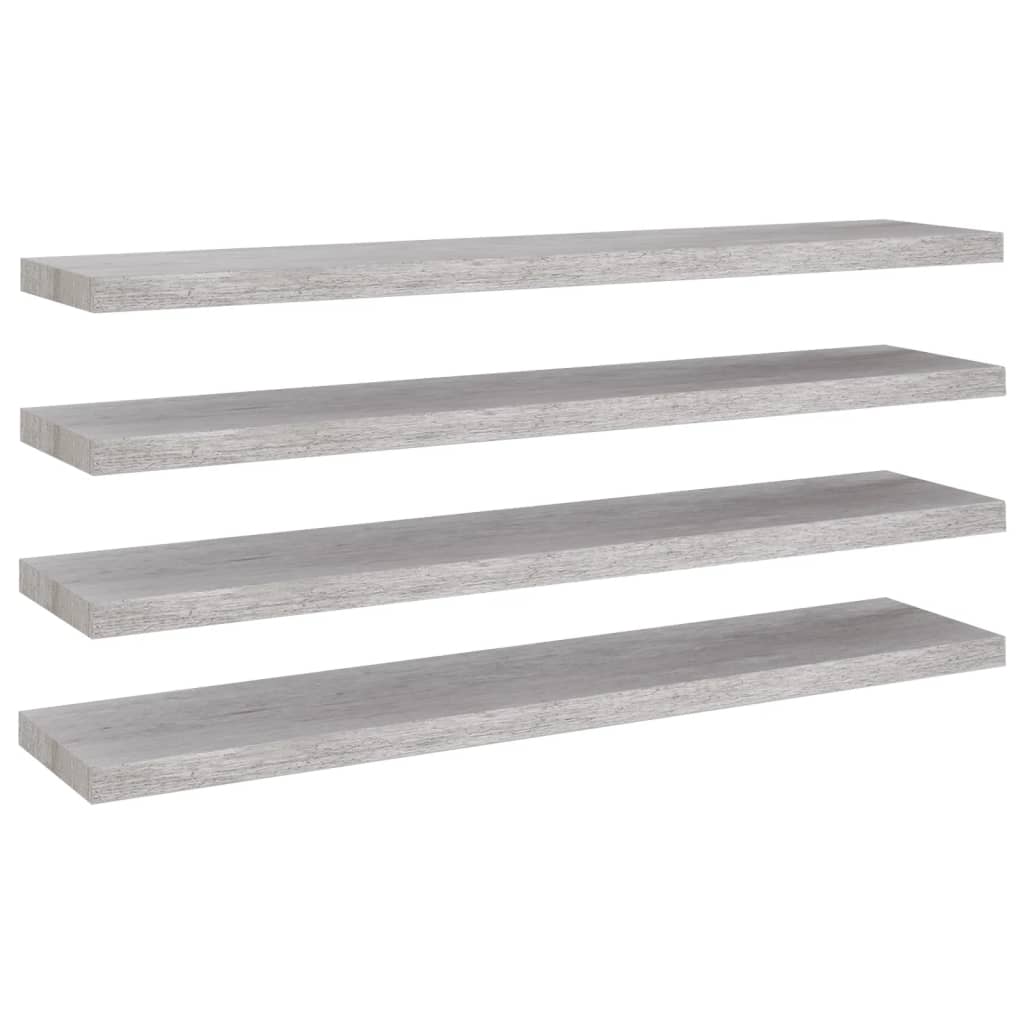 Flytende vegghyller 4 stk betonggrå 120x23,5x3,8 cm MDF