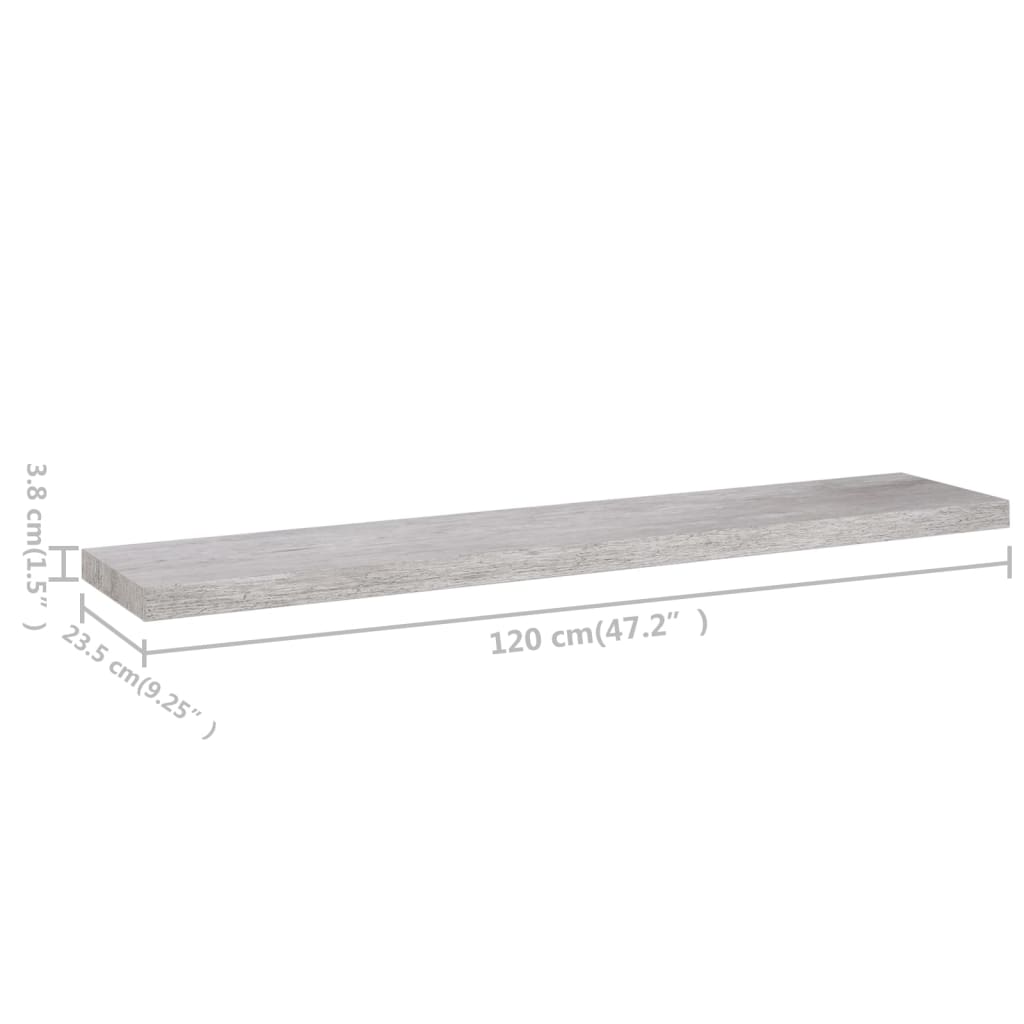 Flytende vegghyller 4 stk betonggrå 120x23,5x3,8 cm MDF
