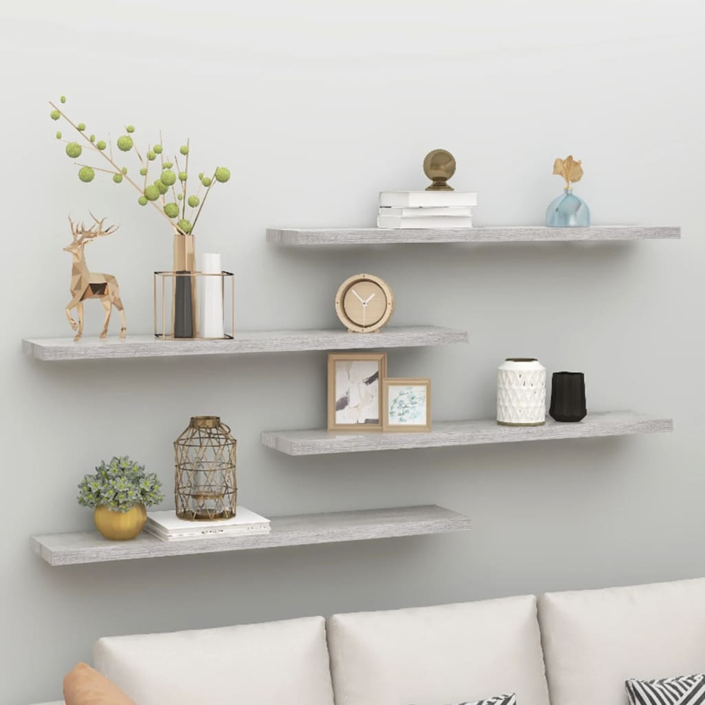 Flytende vegghyller 4 stk betonggrå 120x23,5x3,8 cm MDF