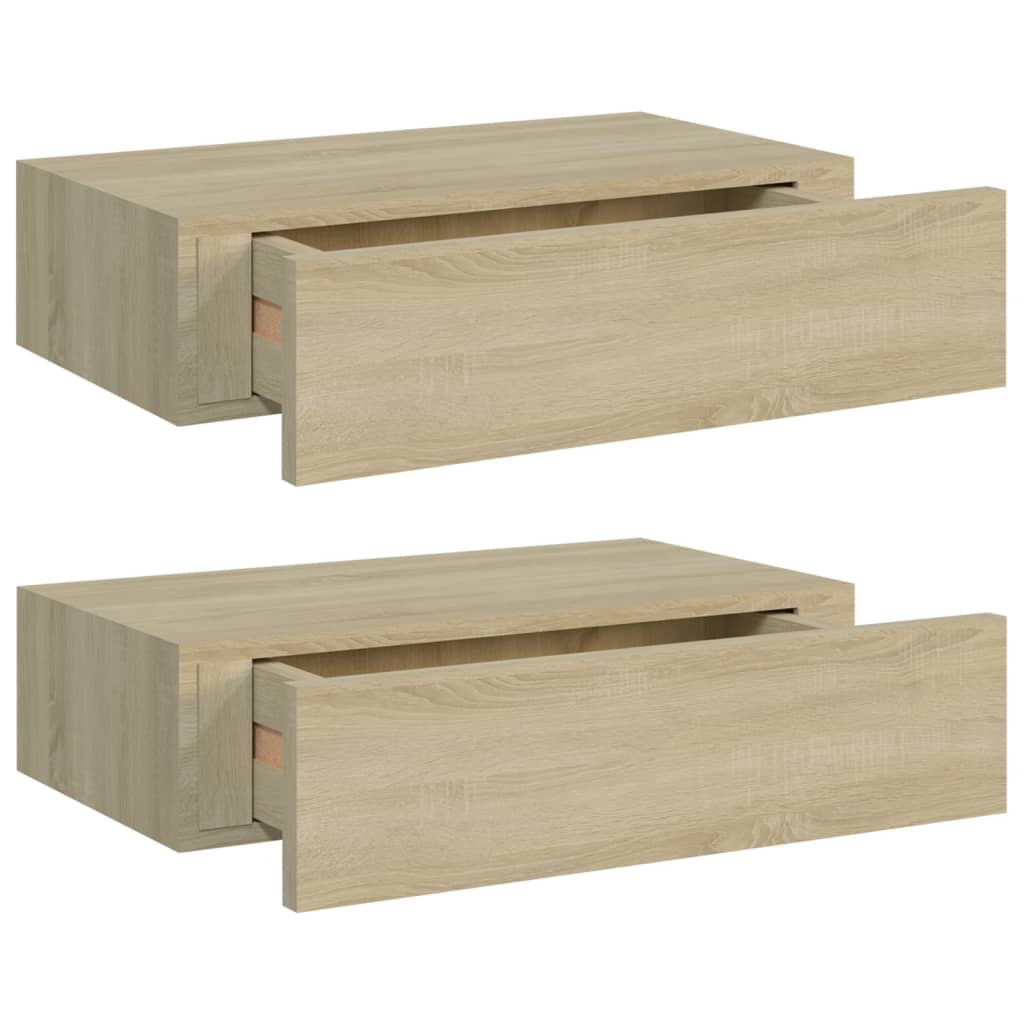 Veggmonterte skuffehyller 2 stk eik 40x23,5x10 cm MDF