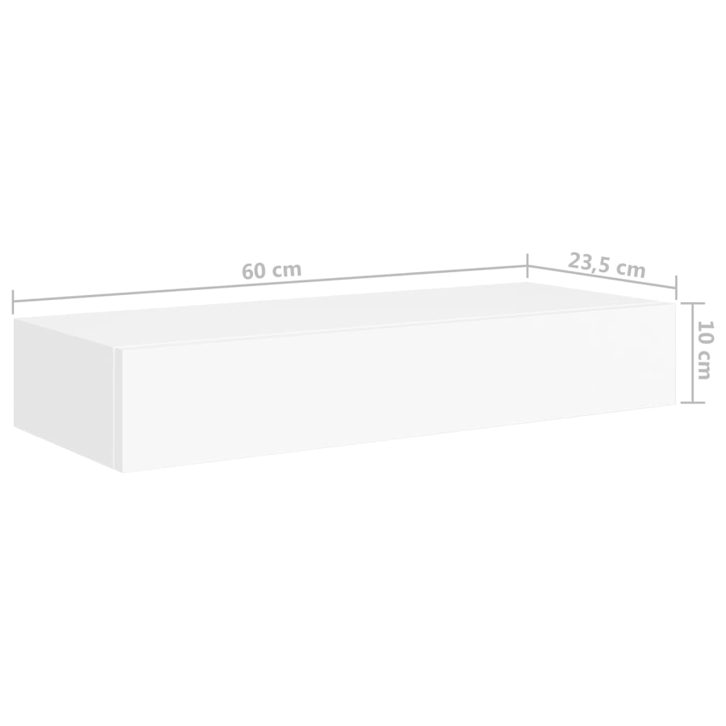 Veggmonterte skuffehyller 2 stk hvit 60x23,5x10 cm MDF