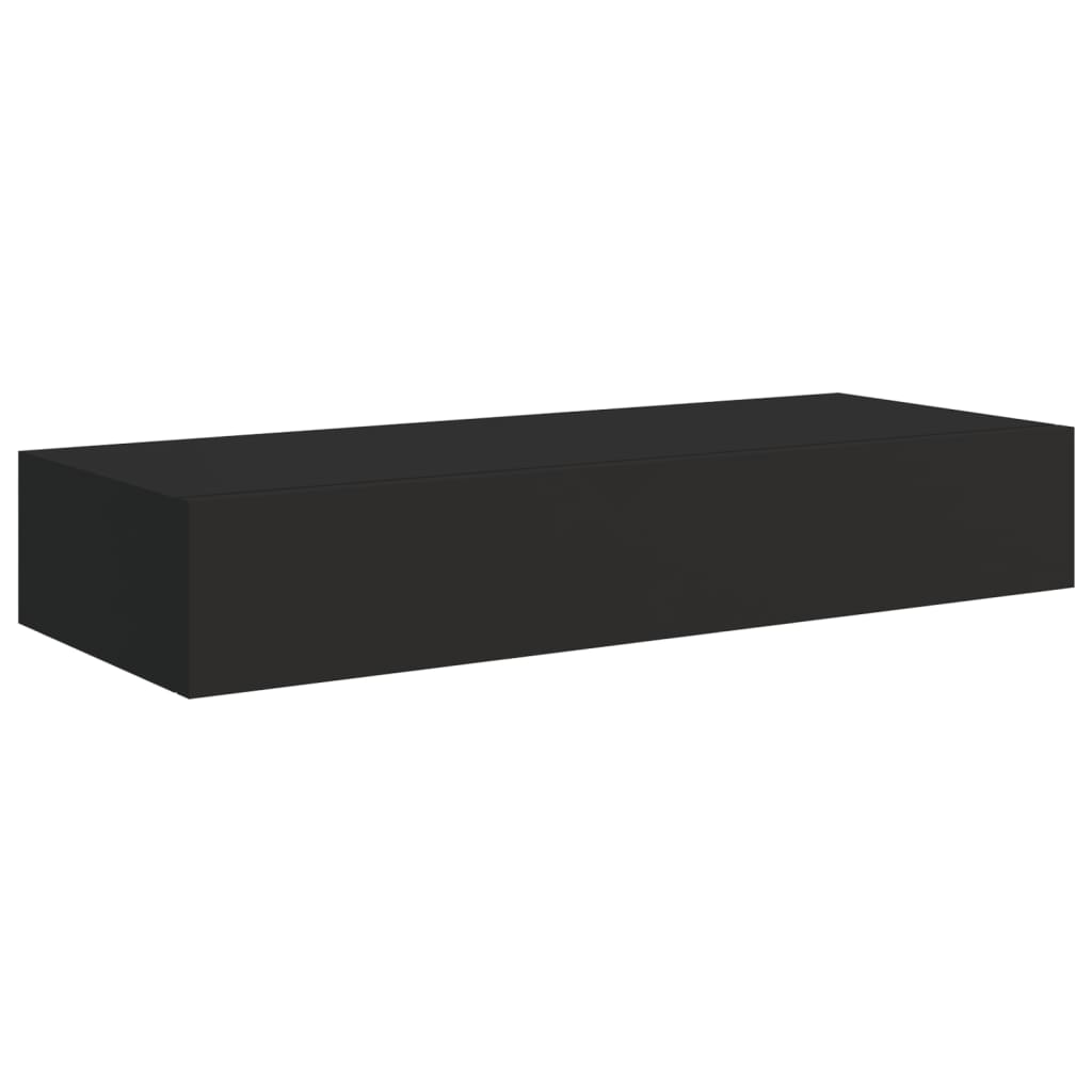 Veggmontert skuffehylle svart 60x23,5x10 cm MDF