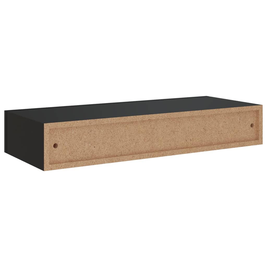 Veggmontert skuffehylle svart 60x23,5x10 cm MDF