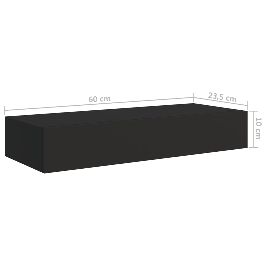 Veggmontert skuffehylle svart 60x23,5x10 cm MDF